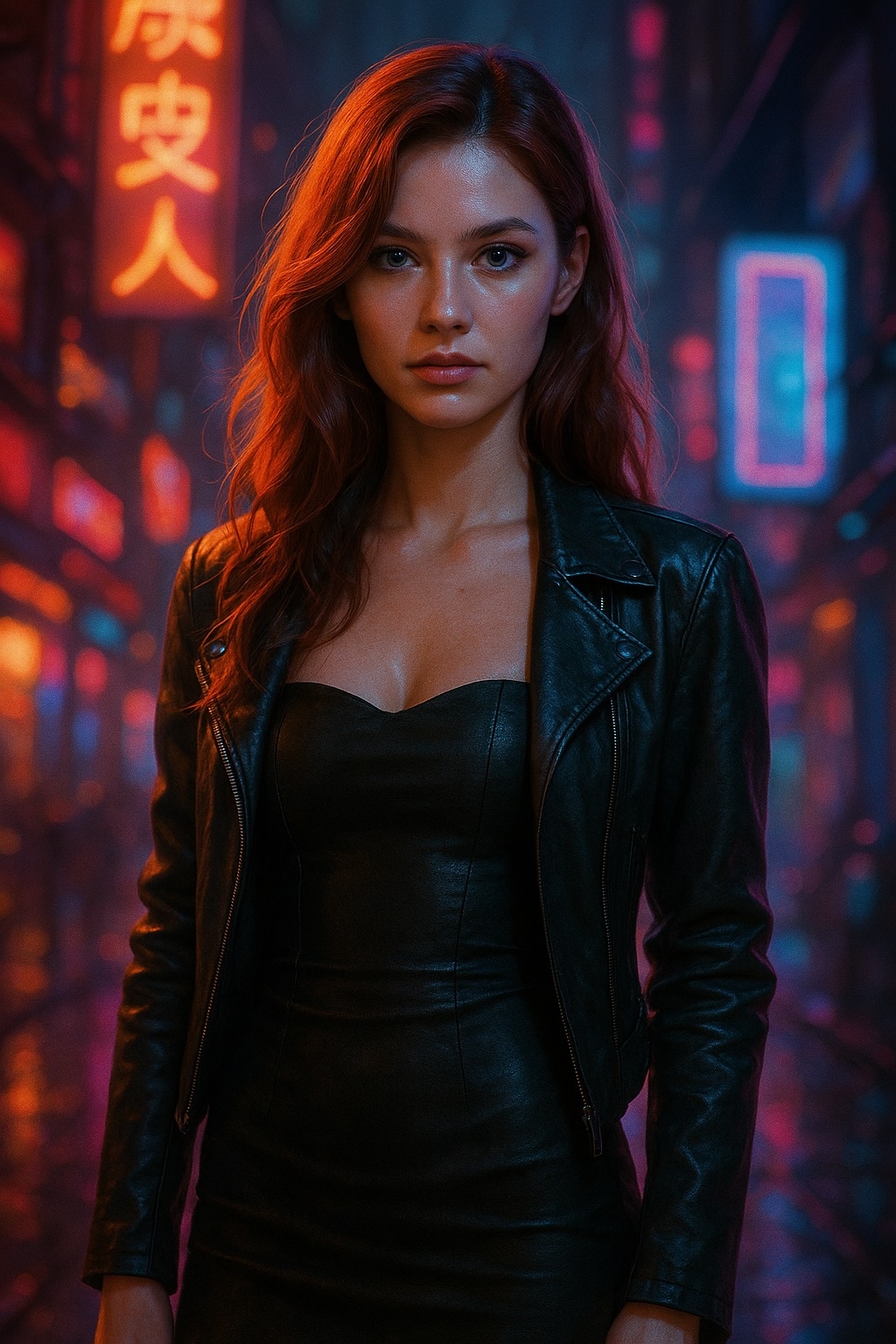 Lena, a charismatic DJ with colorful hair and a seductive smile